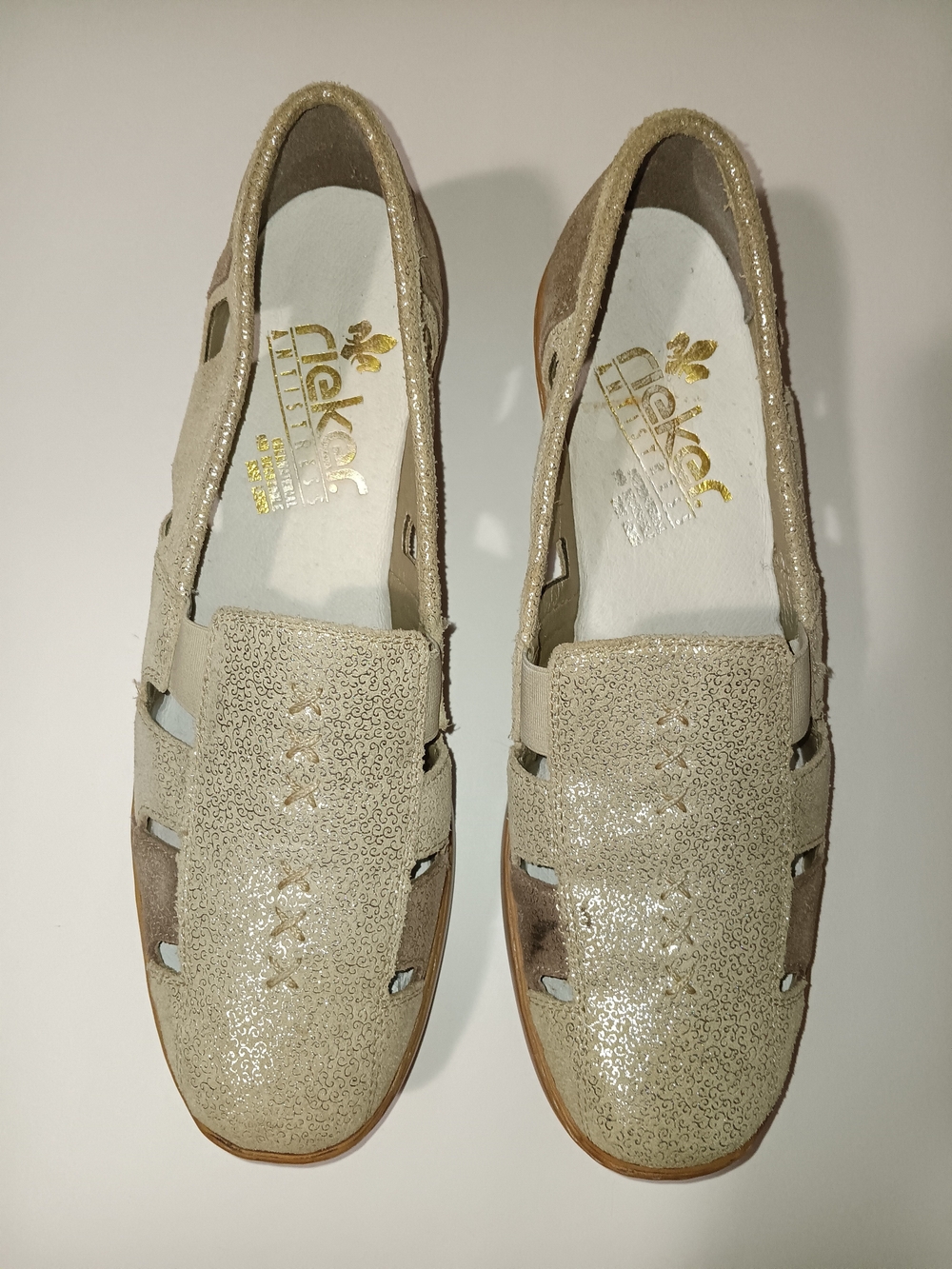 Rieker Women's Beige Sparkle Slip-On Loafers